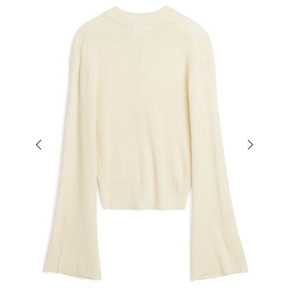 Soulland Kiki Rib Knit Polo Sweater Off White XS | Flared Sleeve Knit Jumper - Picture 5 of 11